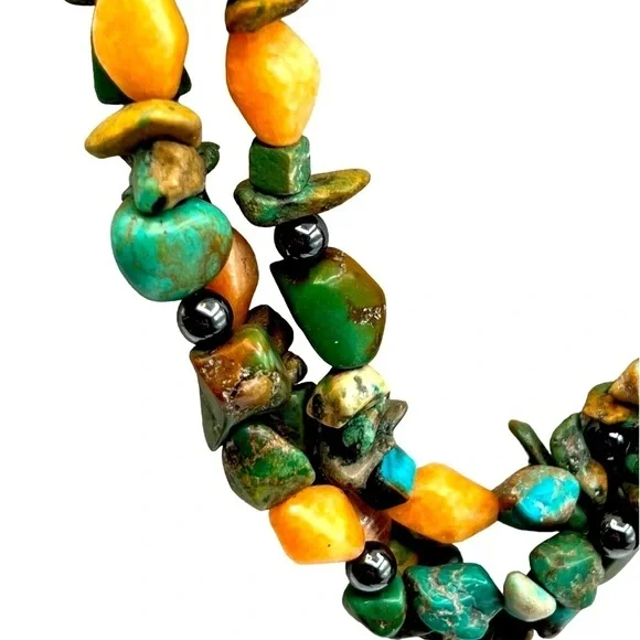 Vintage Multi-Strand Gemstone Necklace With Large Peach Jade Pendant - Picture 8 of 11